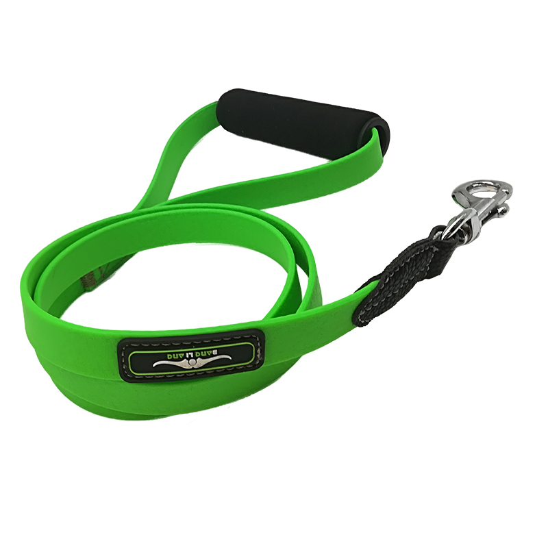 Custom Print Logo Soft Leather Padded Foam Handle Black Rubber Plastic Dog Lead for Yard 50ft
