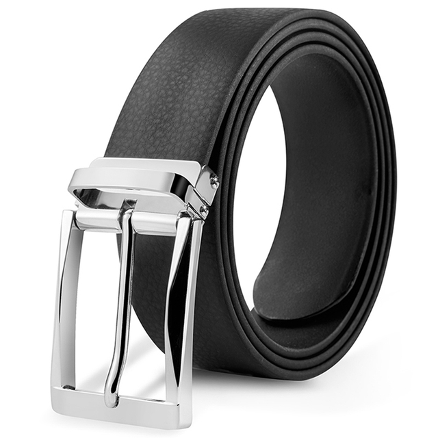 High Quality Black Plain Polyurethane Synthetic Leather Alloy Pin Buckle Belt