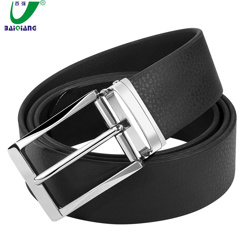 High Quality Black Plain Polyurethane Synthetic Leather Alloy Pin Buckle Belt