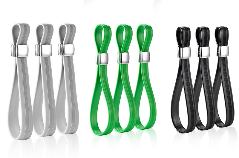 Grey bus handle, green handle, black bus handle, yellow bus handle